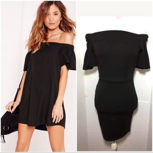 Missguided 4 Black Bardot Bodycon Dress Flutter Sleeve